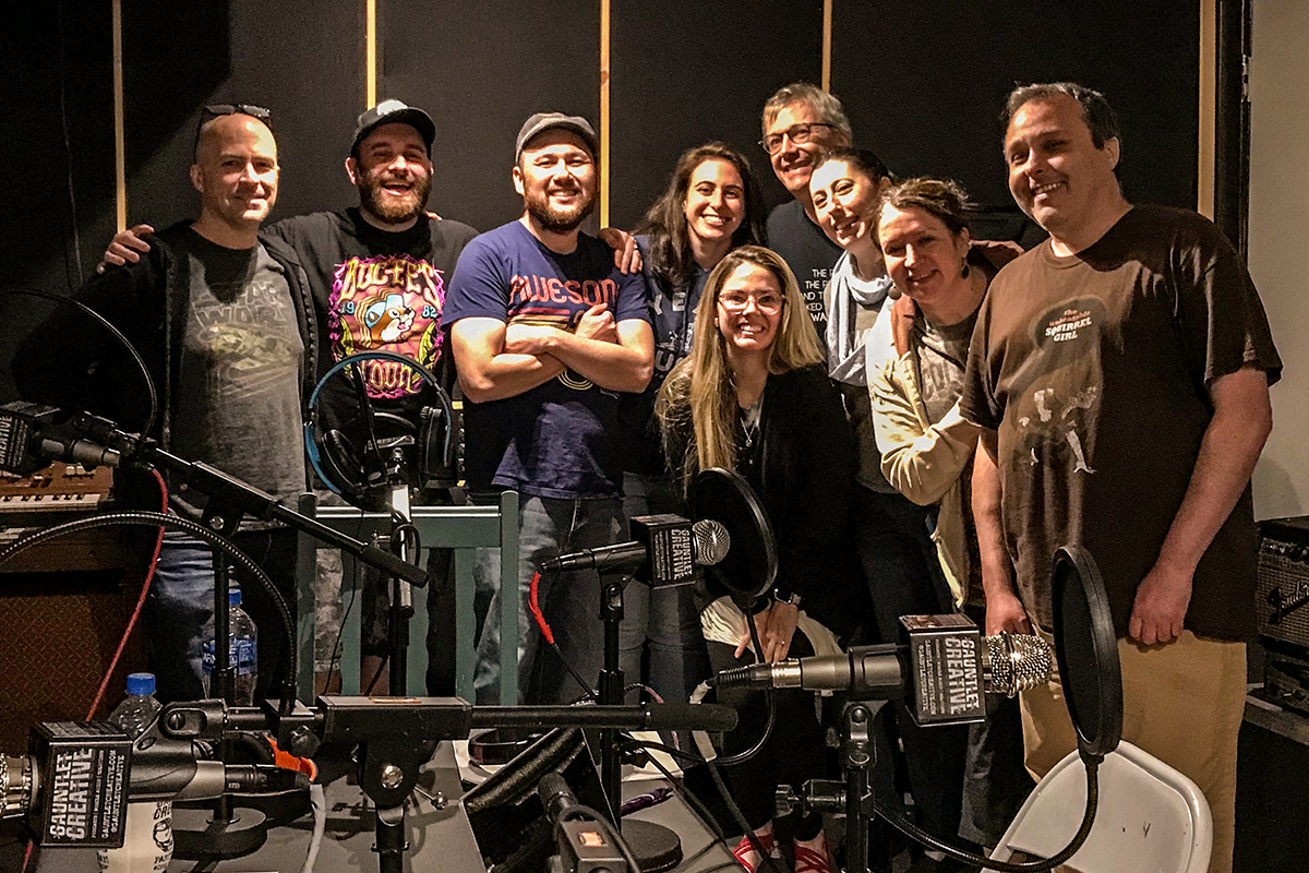 gauntlet-brian-thompson-audio-three-names-workshop-crew Photo of Brian Thompson with The Three Names Workshop crew - Gauntlet Creative Hudson MA USA Website Design Audio Engineering Podcast Production Media to Digital Graphic Design Media Solutions